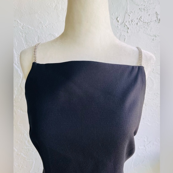 BLACK ELEGANT COCKTAIL PARTY DRESS 2 STRANDS OF  RHINESTONES ON SHOULDERS - Picture 9 of 11